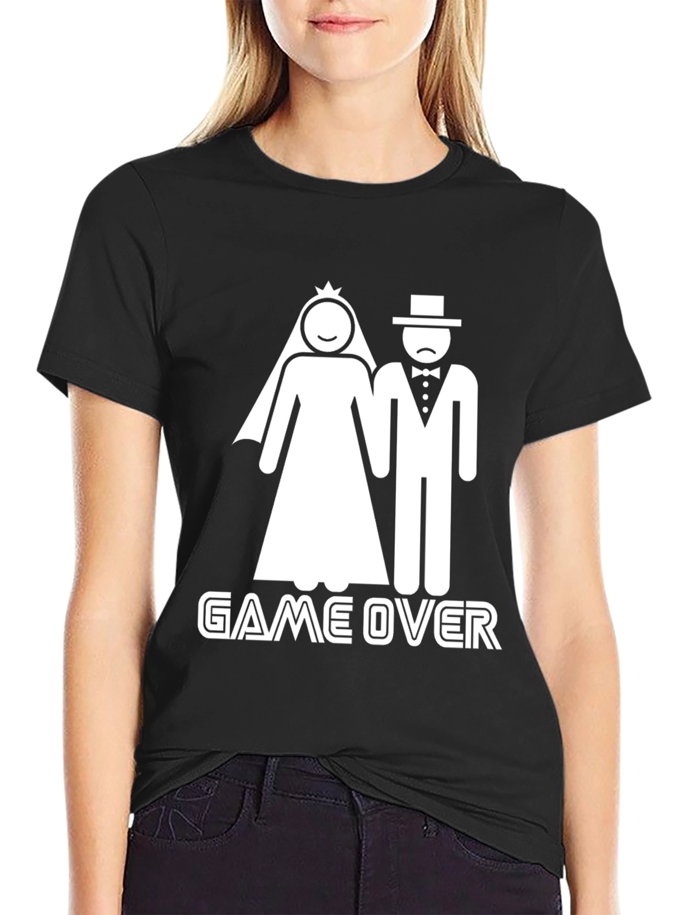 Game Over Wedding Humor Graphic Tee - Black