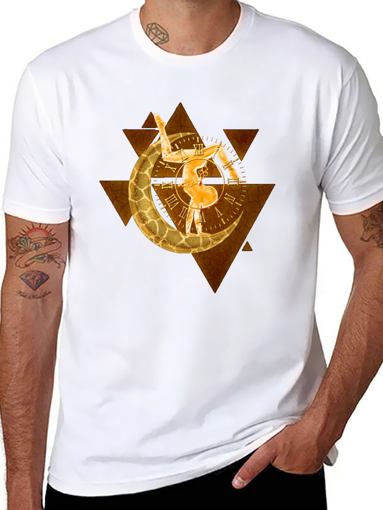 Geometric Moon Clock Graphic T-Shirt