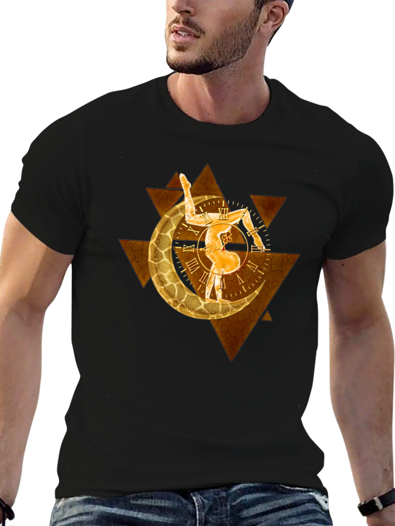 Geometric Moon Clock Graphic T-Shirt