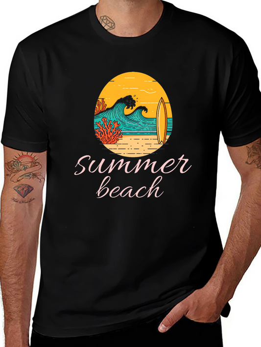 Summer Beach Graphic Tee - Black