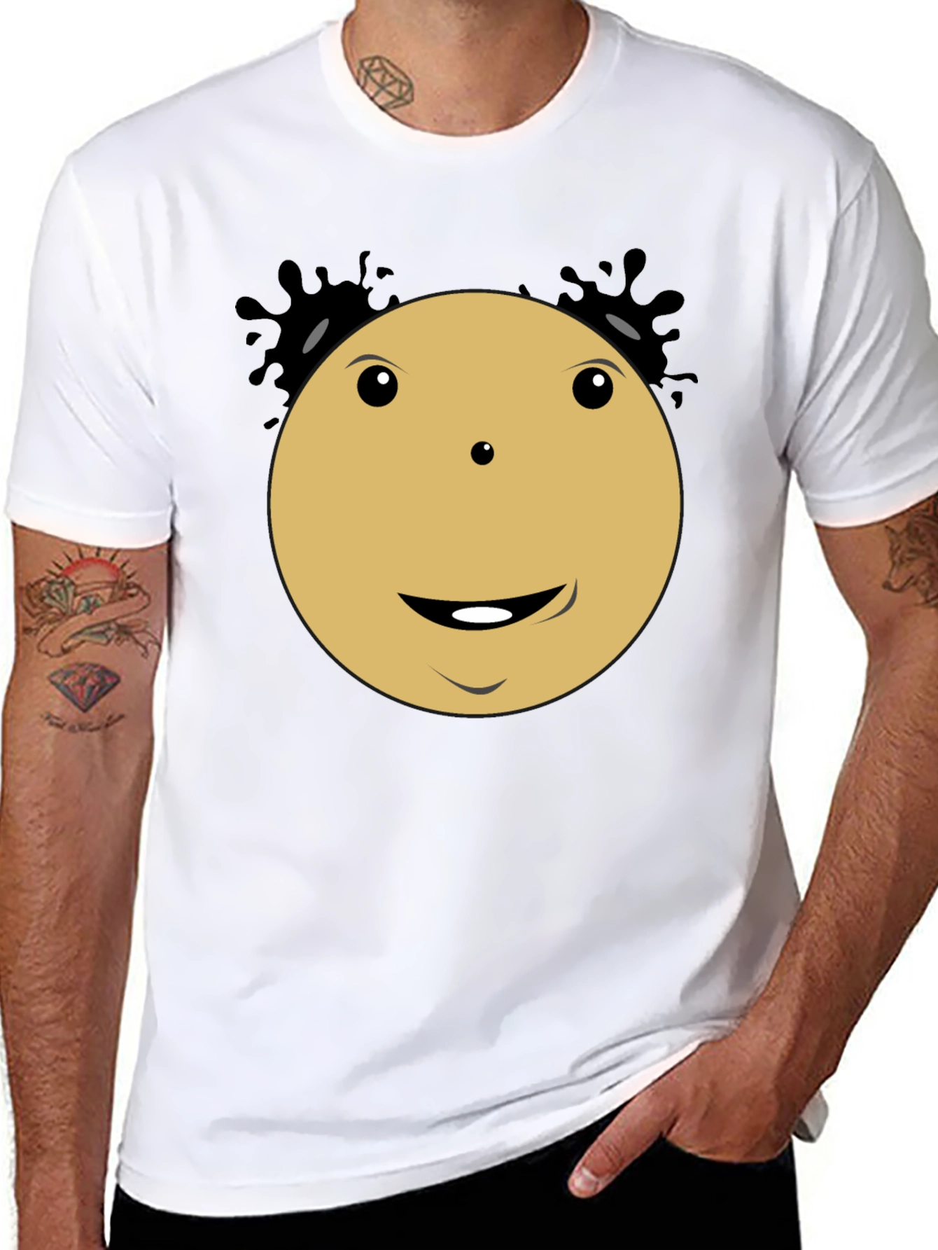 Smiley Face Cartoon Character Black T-Shirt