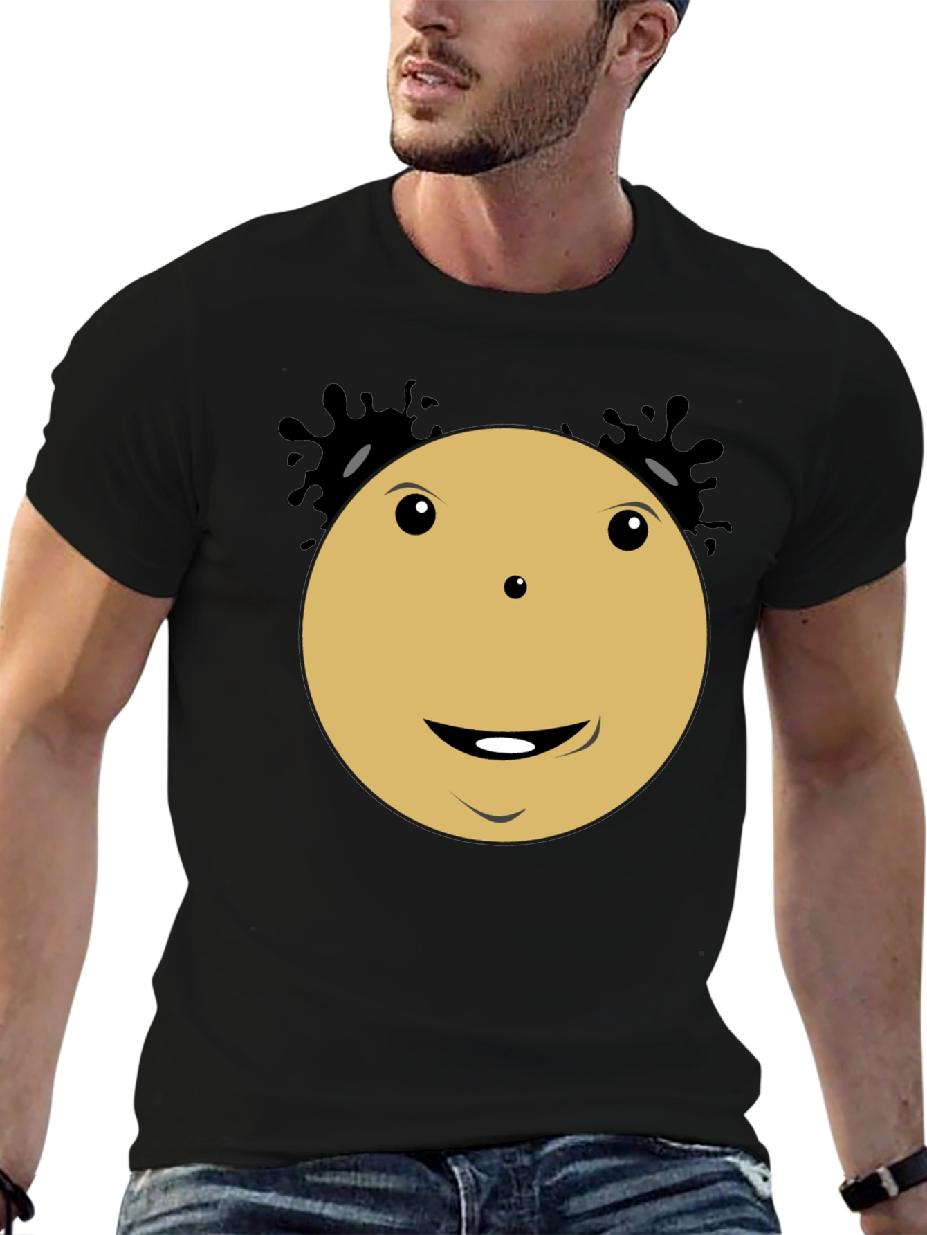 Smiley Face Cartoon Character Black T-Shirt