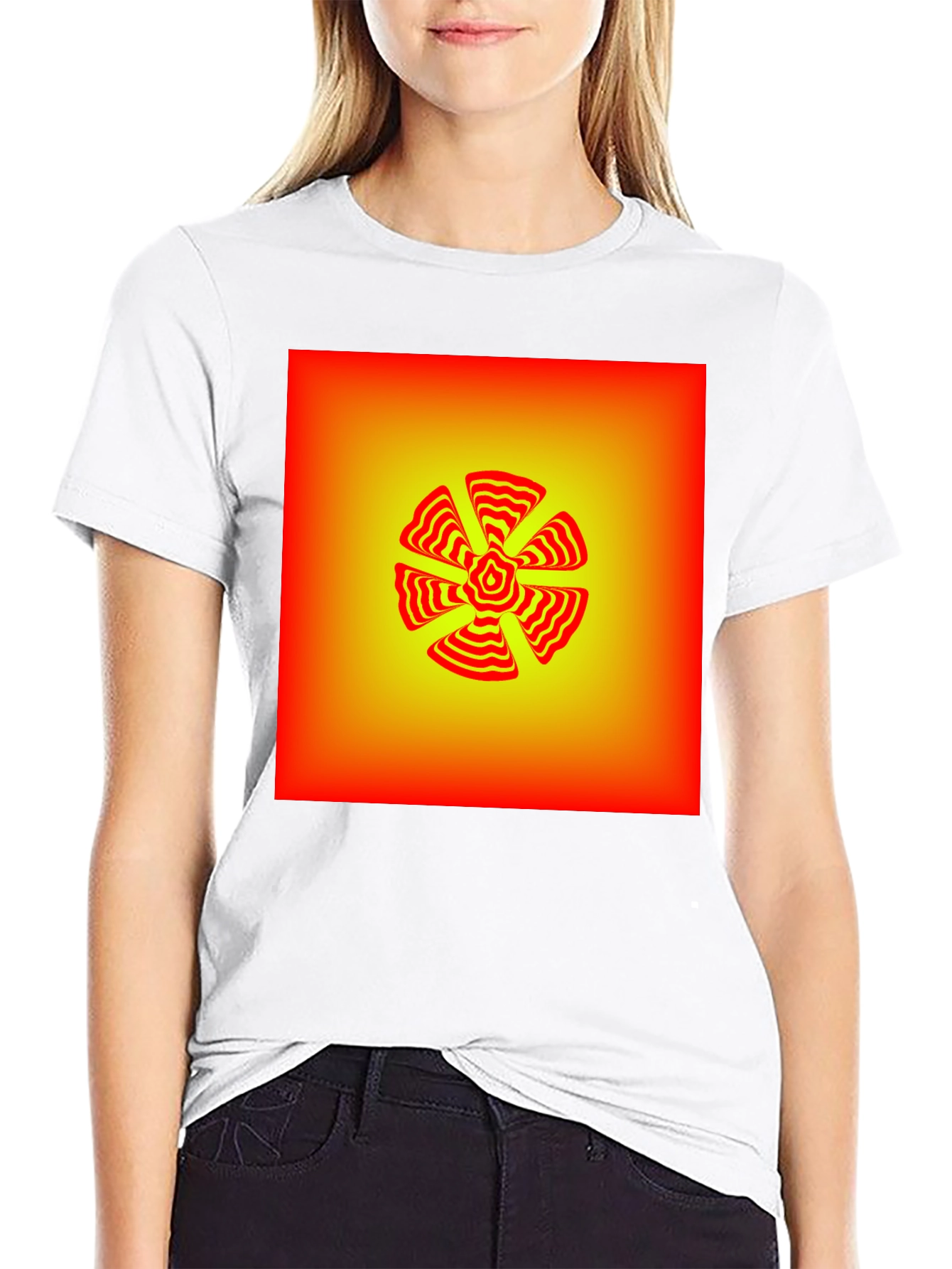 Abstract Geometric Flower Graphic T-Shirt - Black