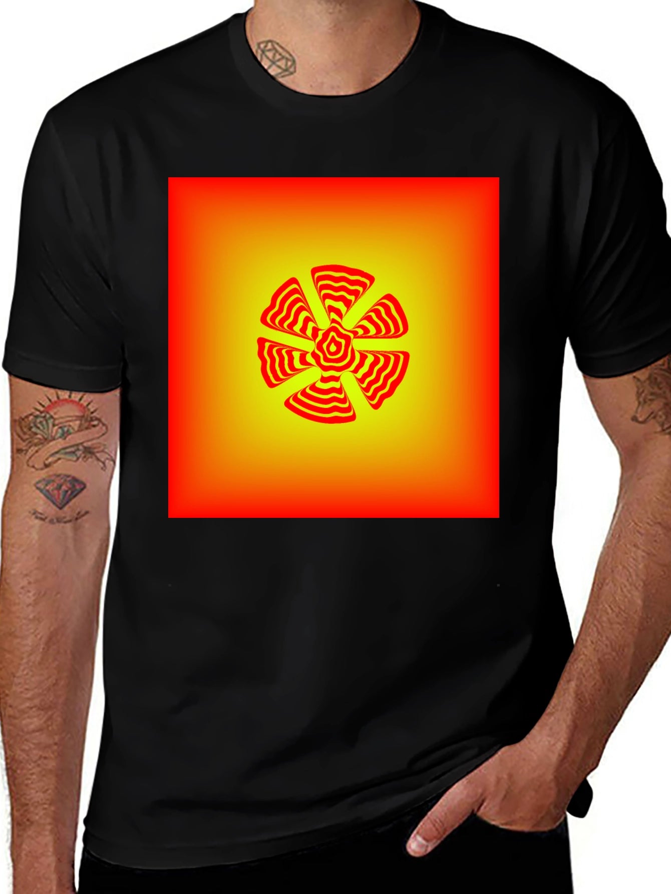 Abstract Geometric Flower Graphic T-Shirt - Black