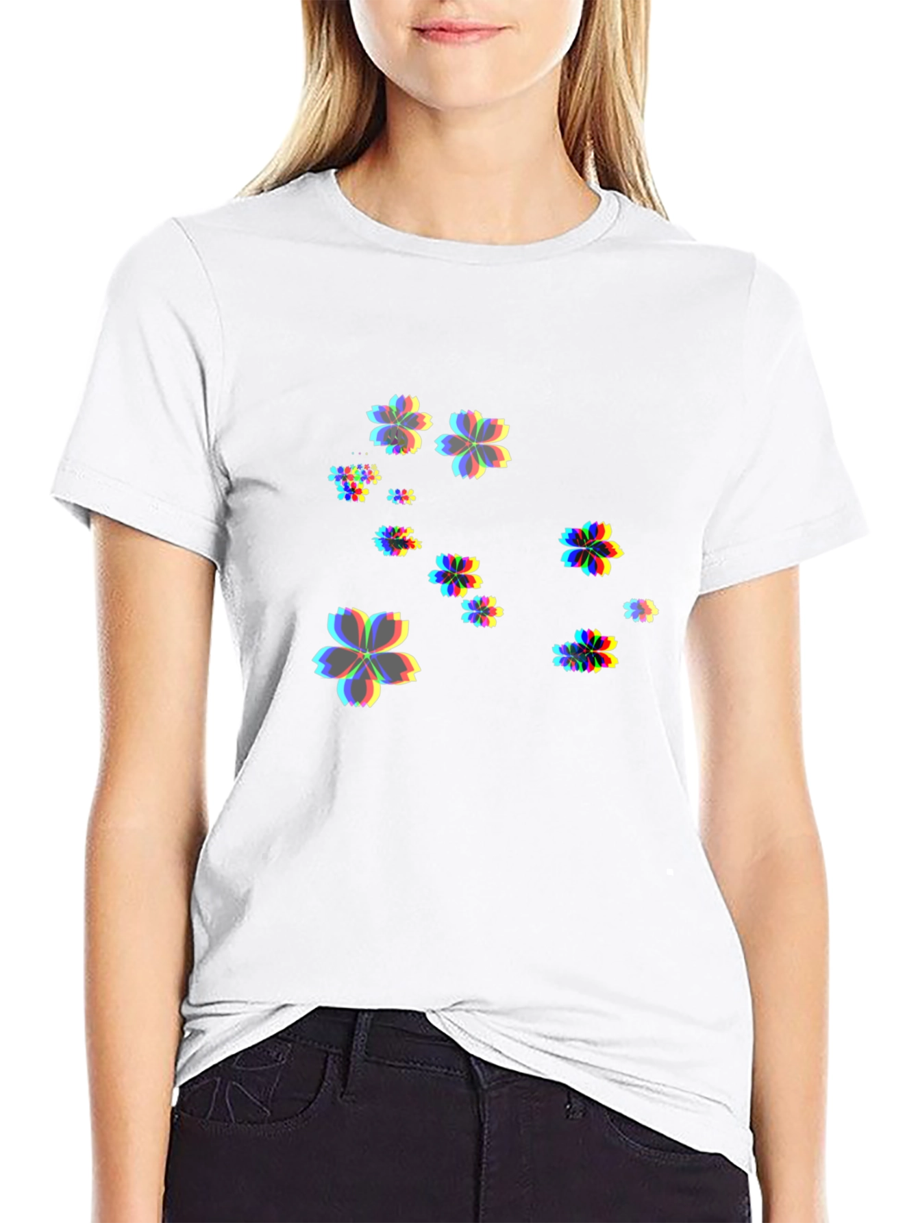 Mens Black T-Shirt with Floral Glitch Design