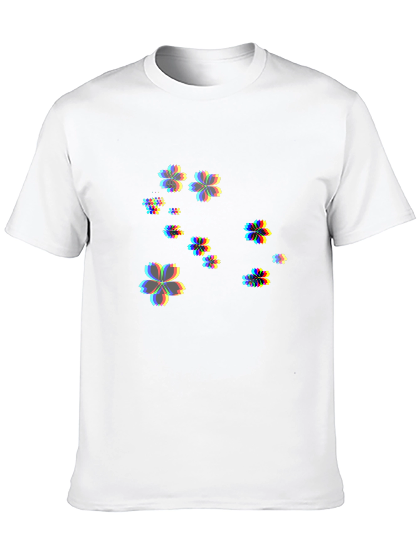 Mens Black T-Shirt with Floral Glitch Design