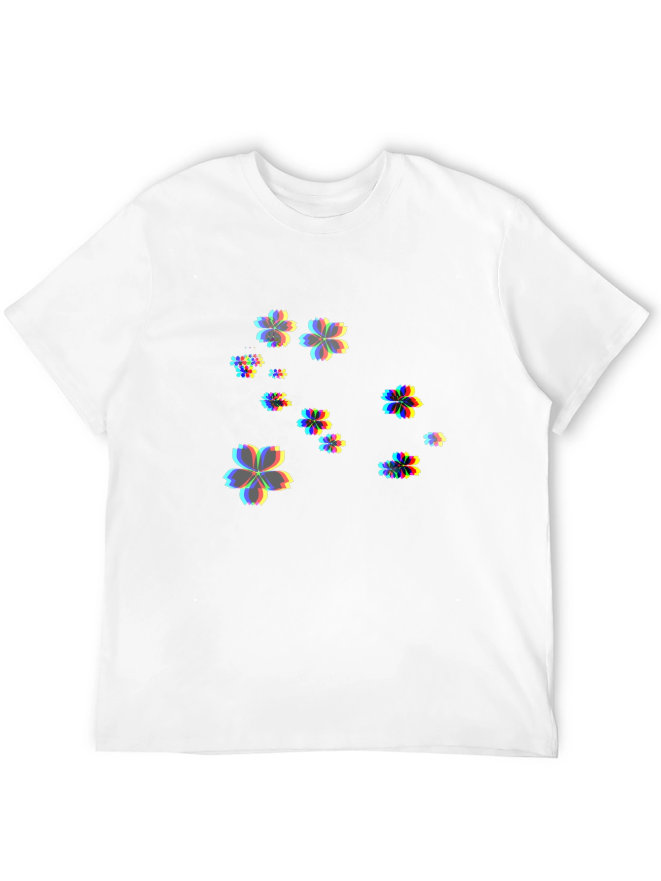Mens Black T-Shirt with Floral Glitch Design