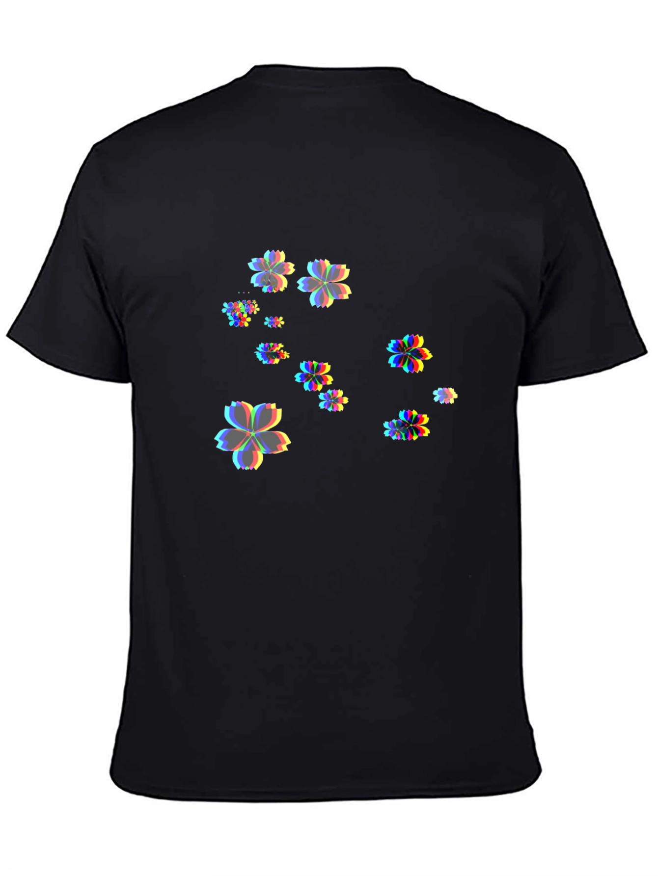 Mens Black T-Shirt with Floral Glitch Design