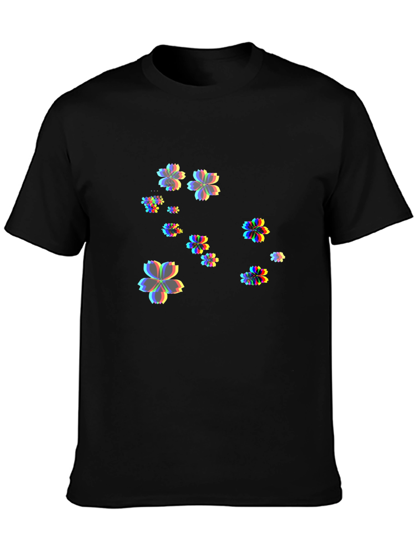 Mens Black T-Shirt with Floral Glitch Design