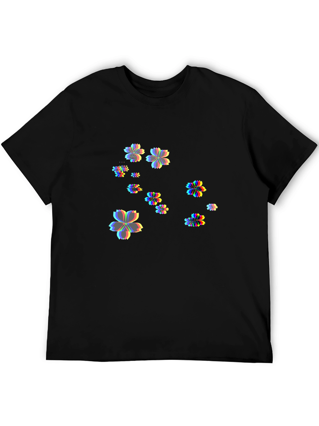 Mens Black T-Shirt with Floral Glitch Design
