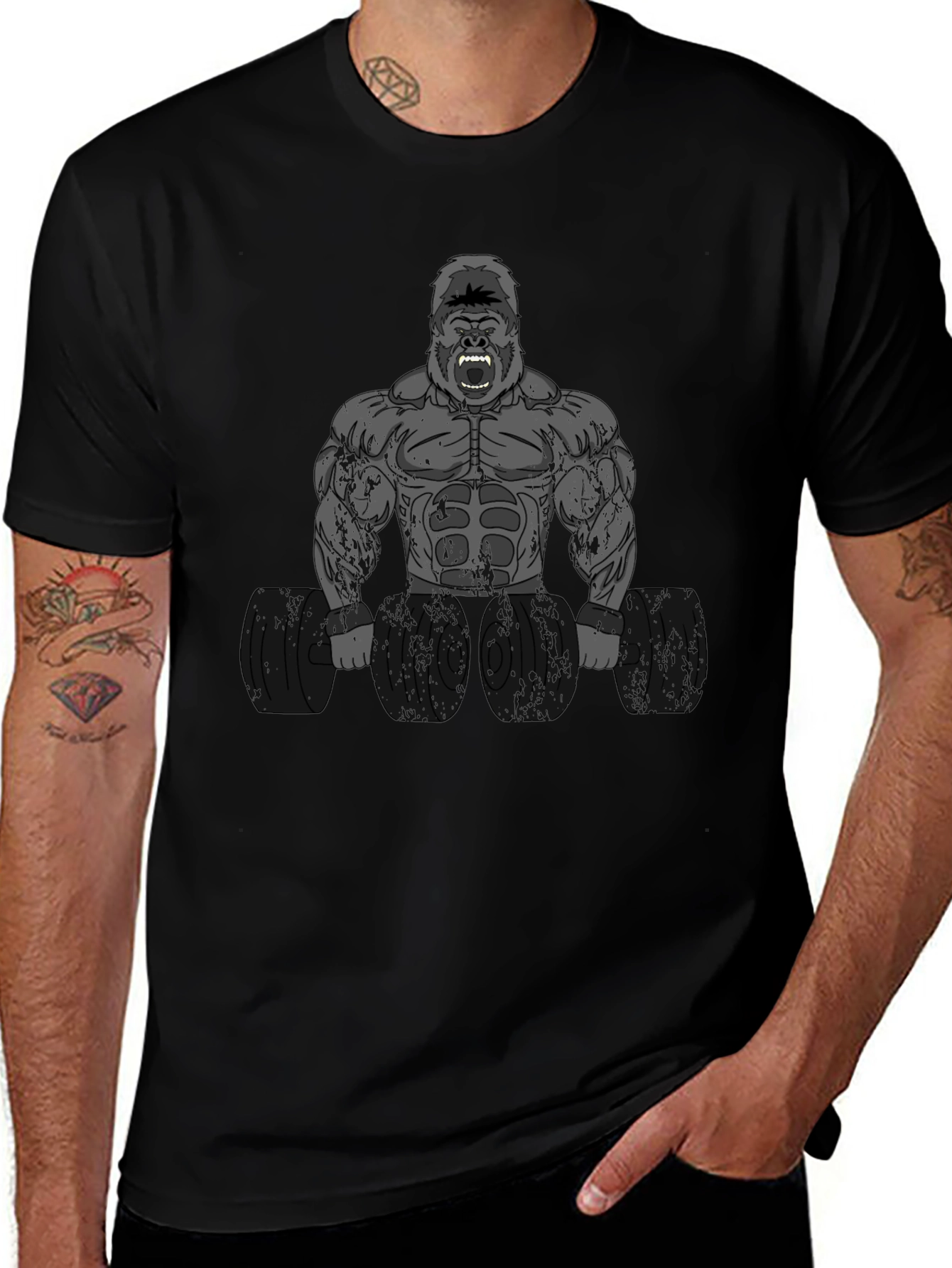 Gorilla Gym T-Shirt - Black Weightlifting Design