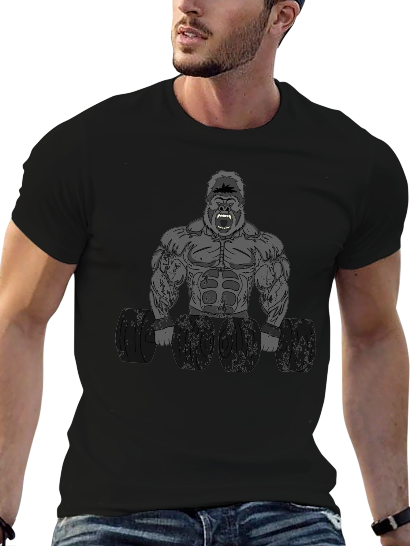 Gorilla Gym T-Shirt - Black Weightlifting Design