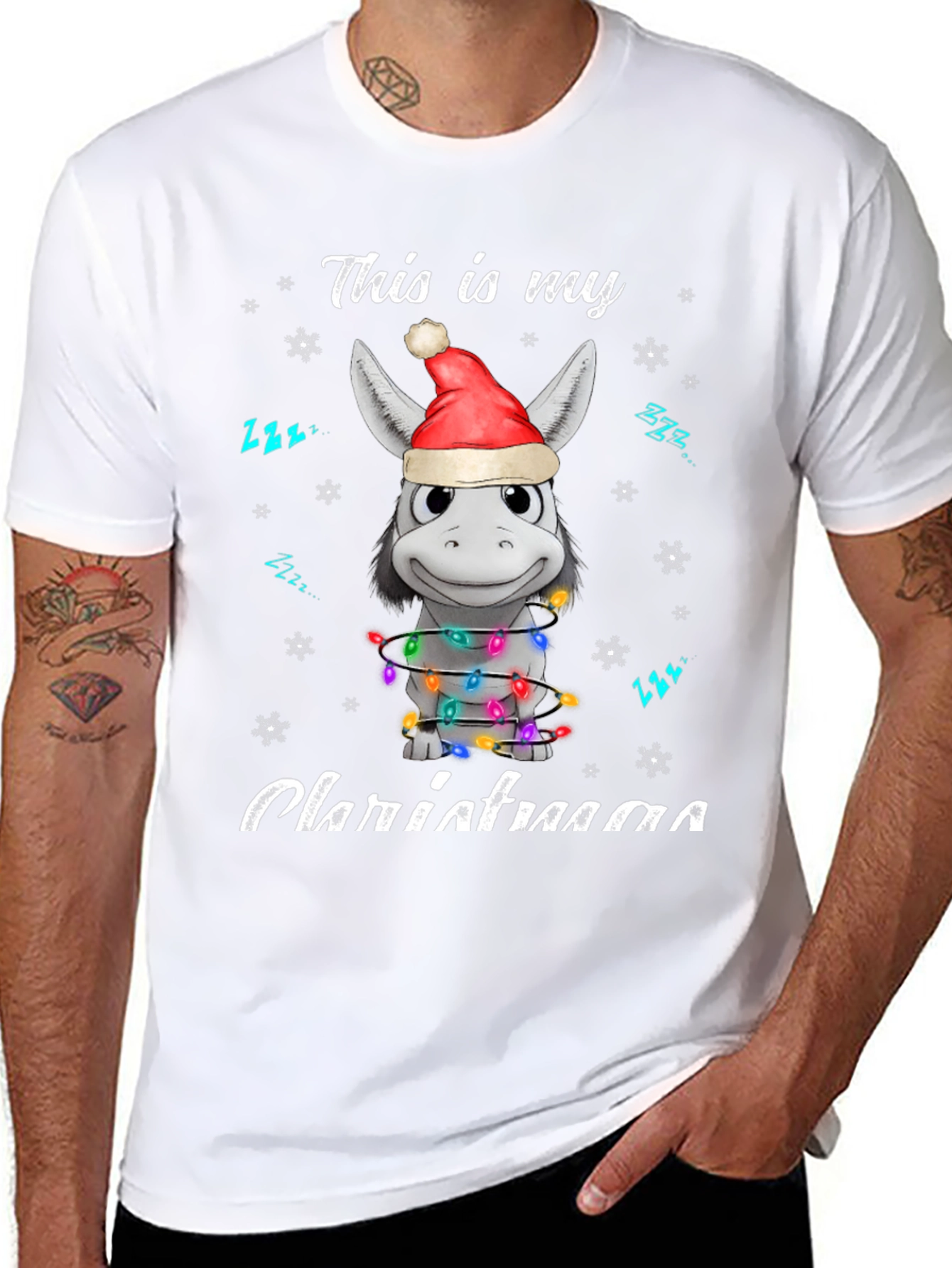 Funny Donkey Christmas Lights Graphic Tee