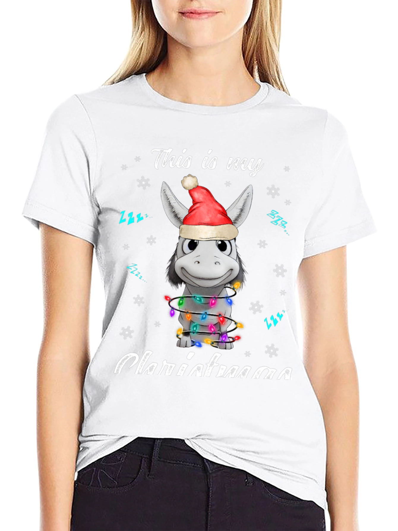 Funny Donkey Christmas Lights Graphic Tee