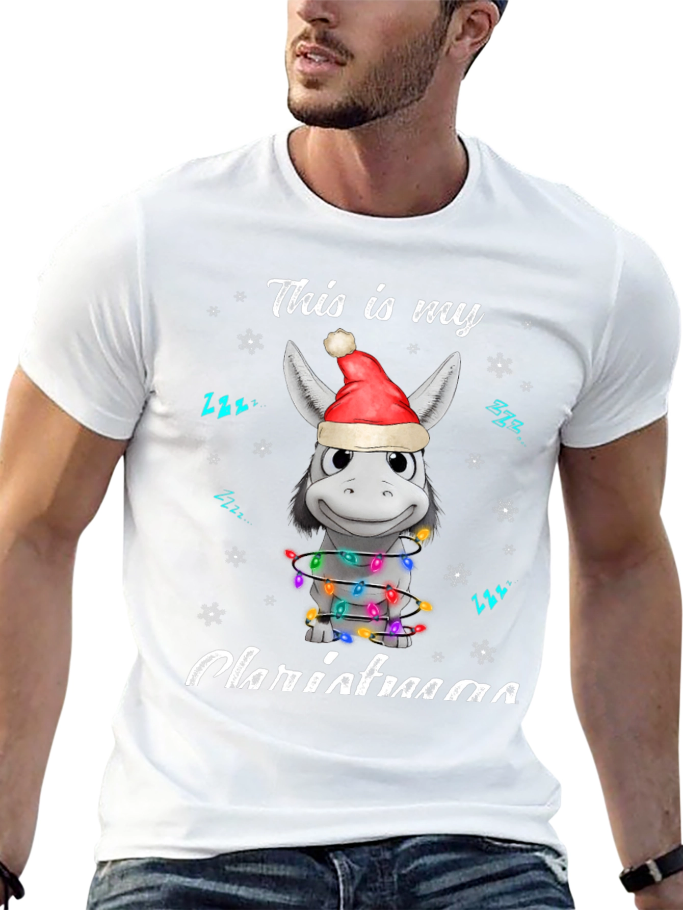 Funny Donkey Christmas Lights Graphic Tee