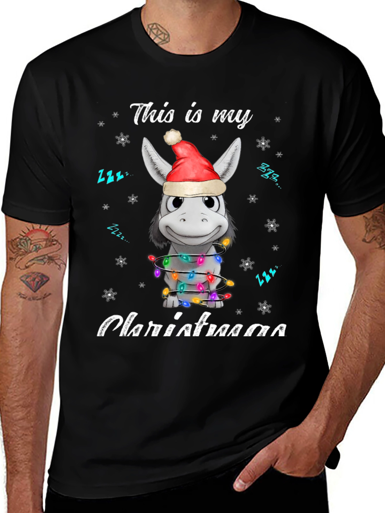 Funny Donkey Christmas Lights Graphic Tee