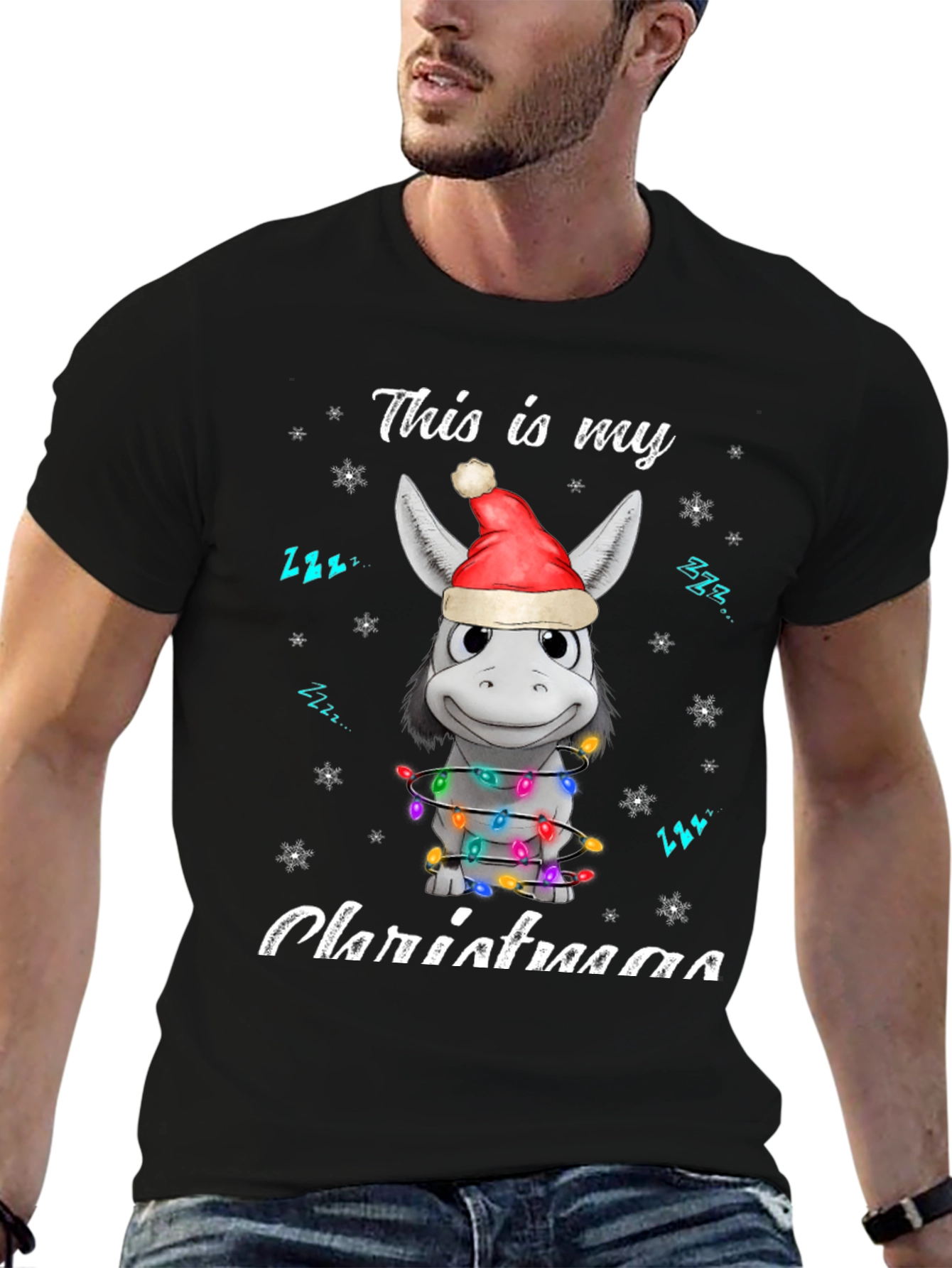 Funny Donkey Christmas Lights Graphic Tee