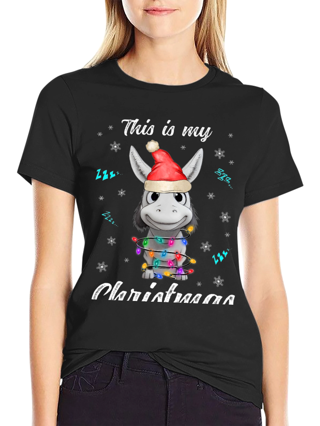 Funny Donkey Christmas Lights Graphic Tee