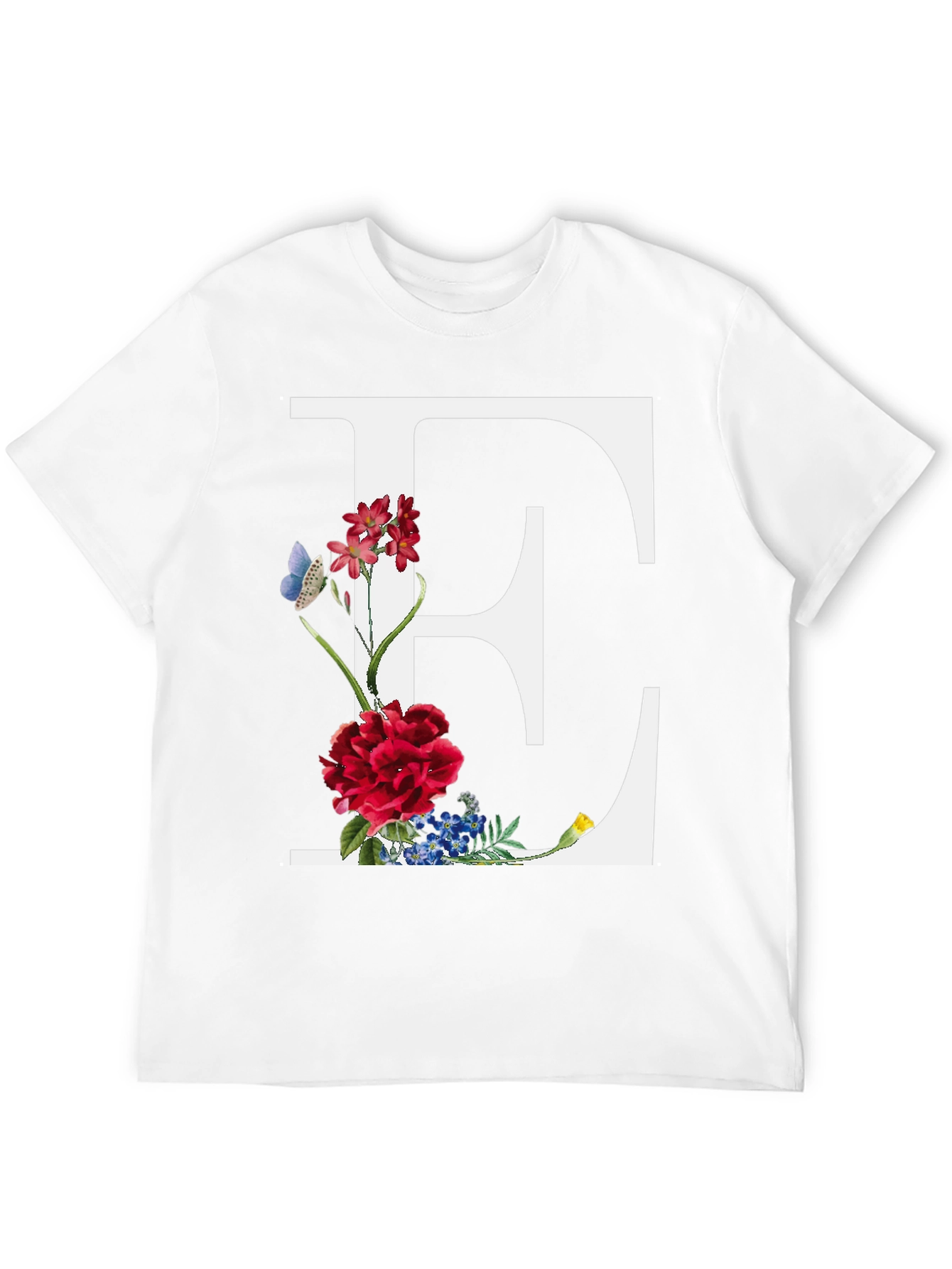Floral Letter E Black T-Shirt