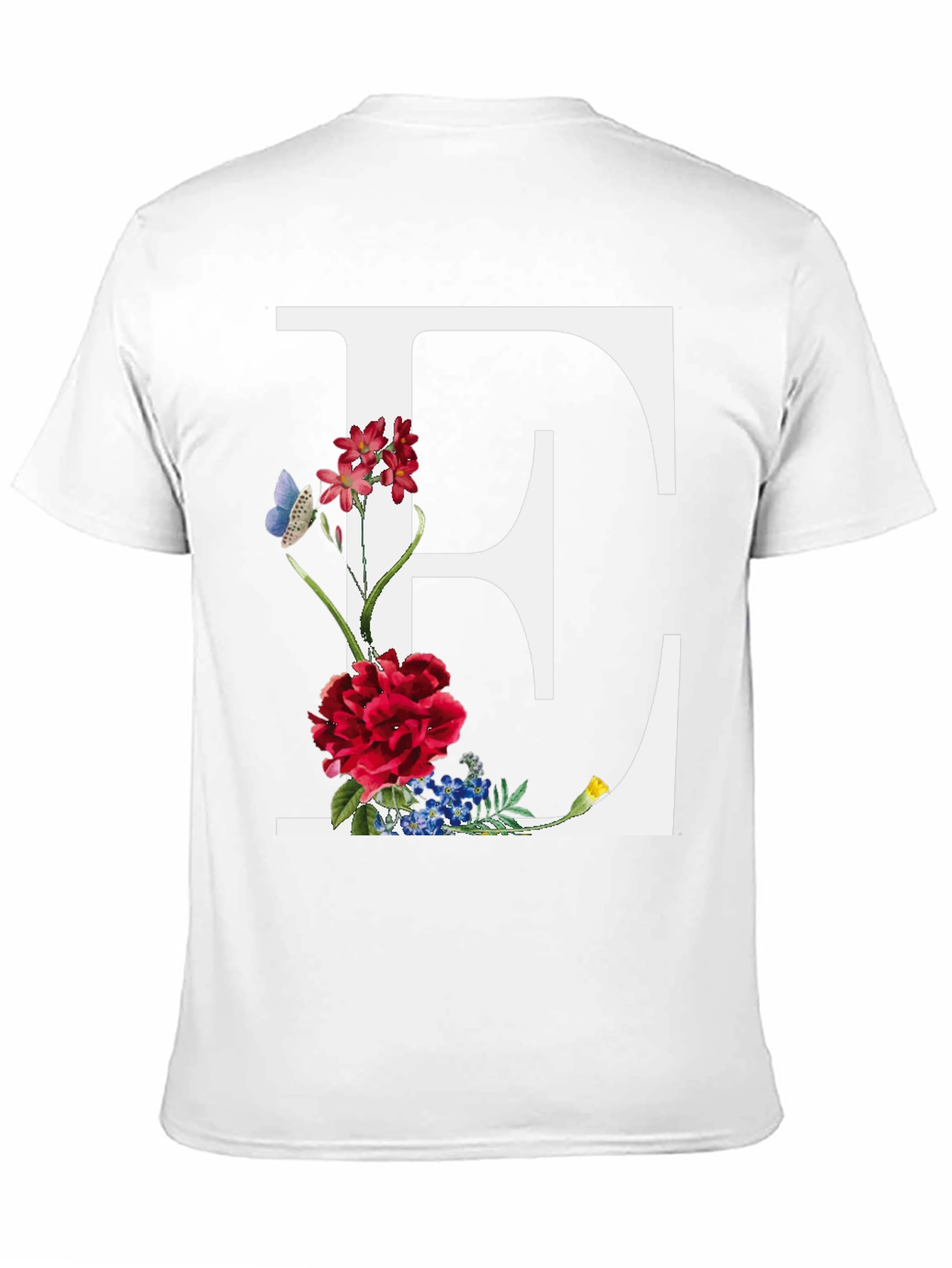 Floral Letter E Black T-Shirt