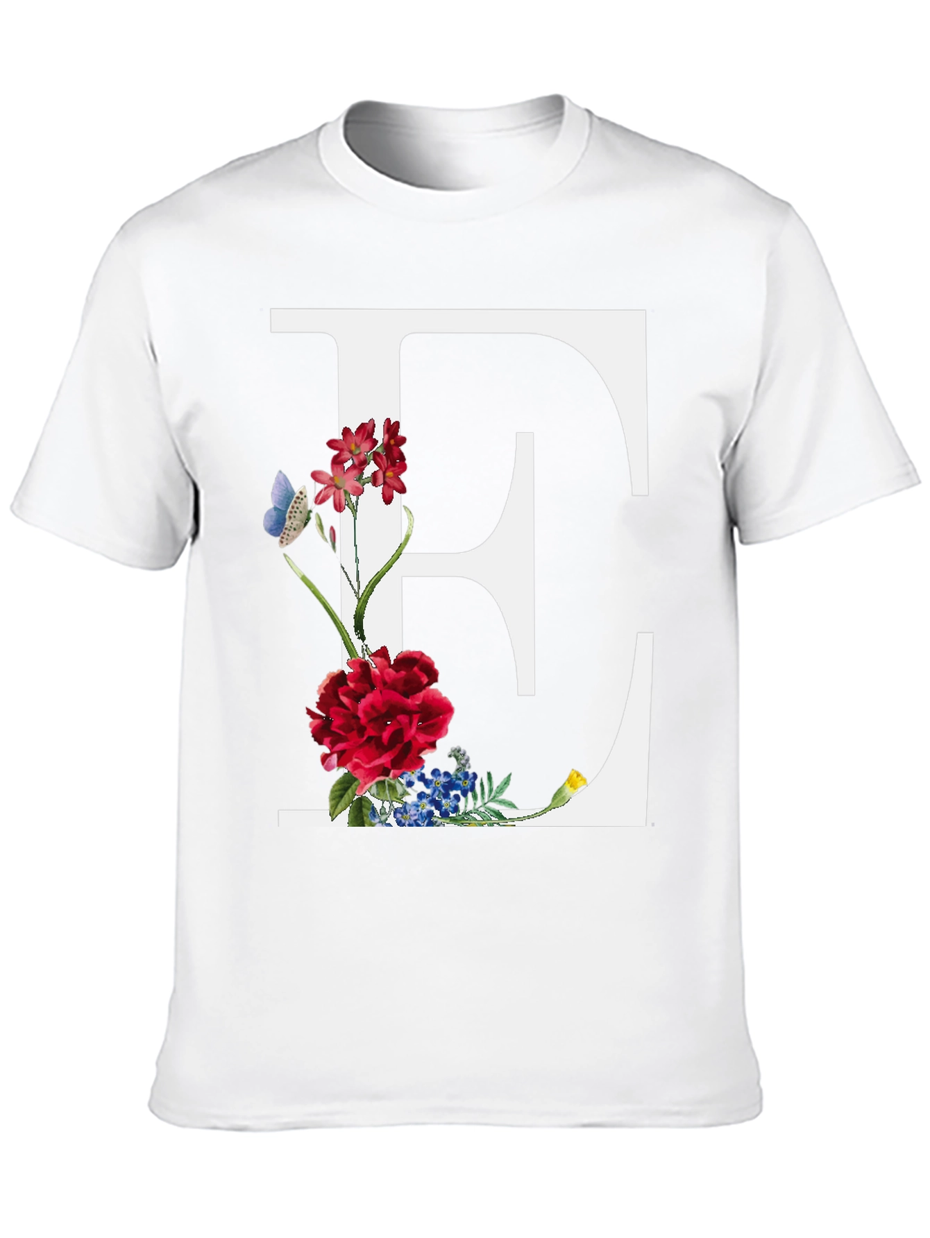 Floral Letter E Black T-Shirt