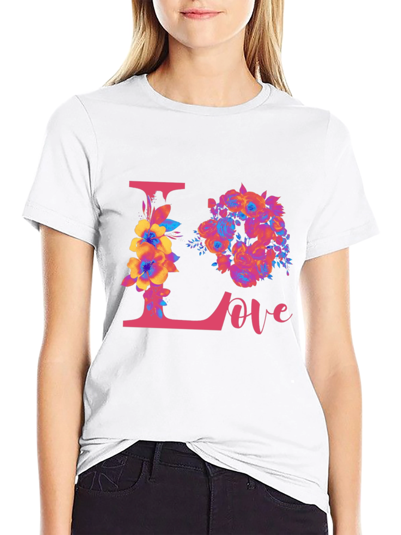 Floral Love Graphic Black T-Shirt