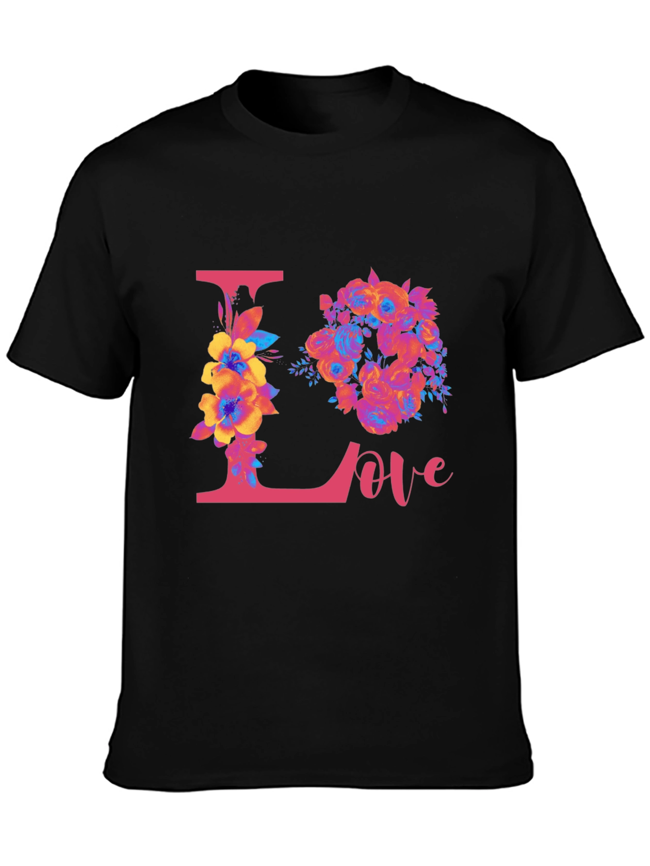 Floral Love Graphic Black T-Shirt