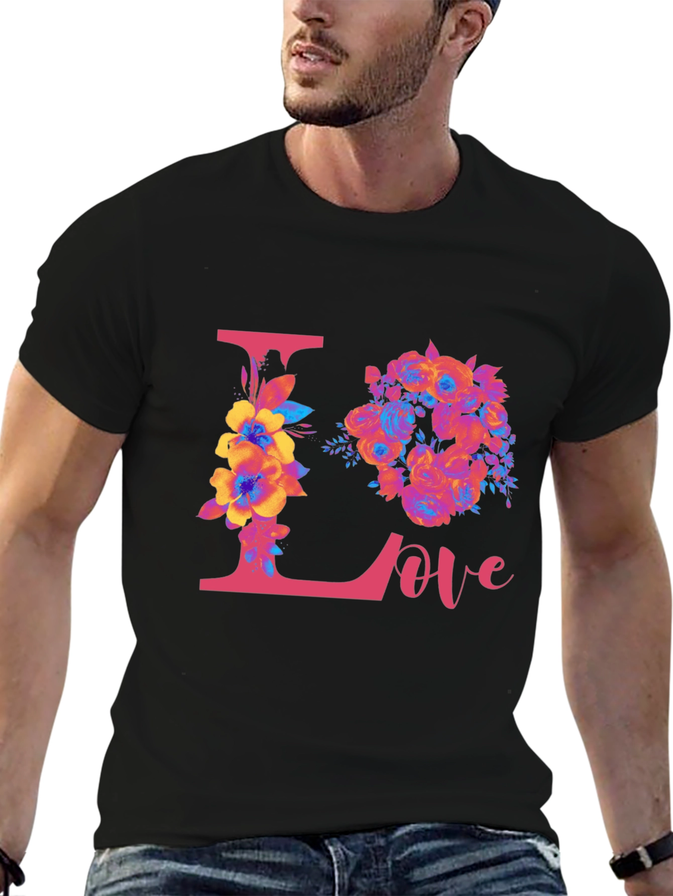 Floral Love Graphic Black T-Shirt