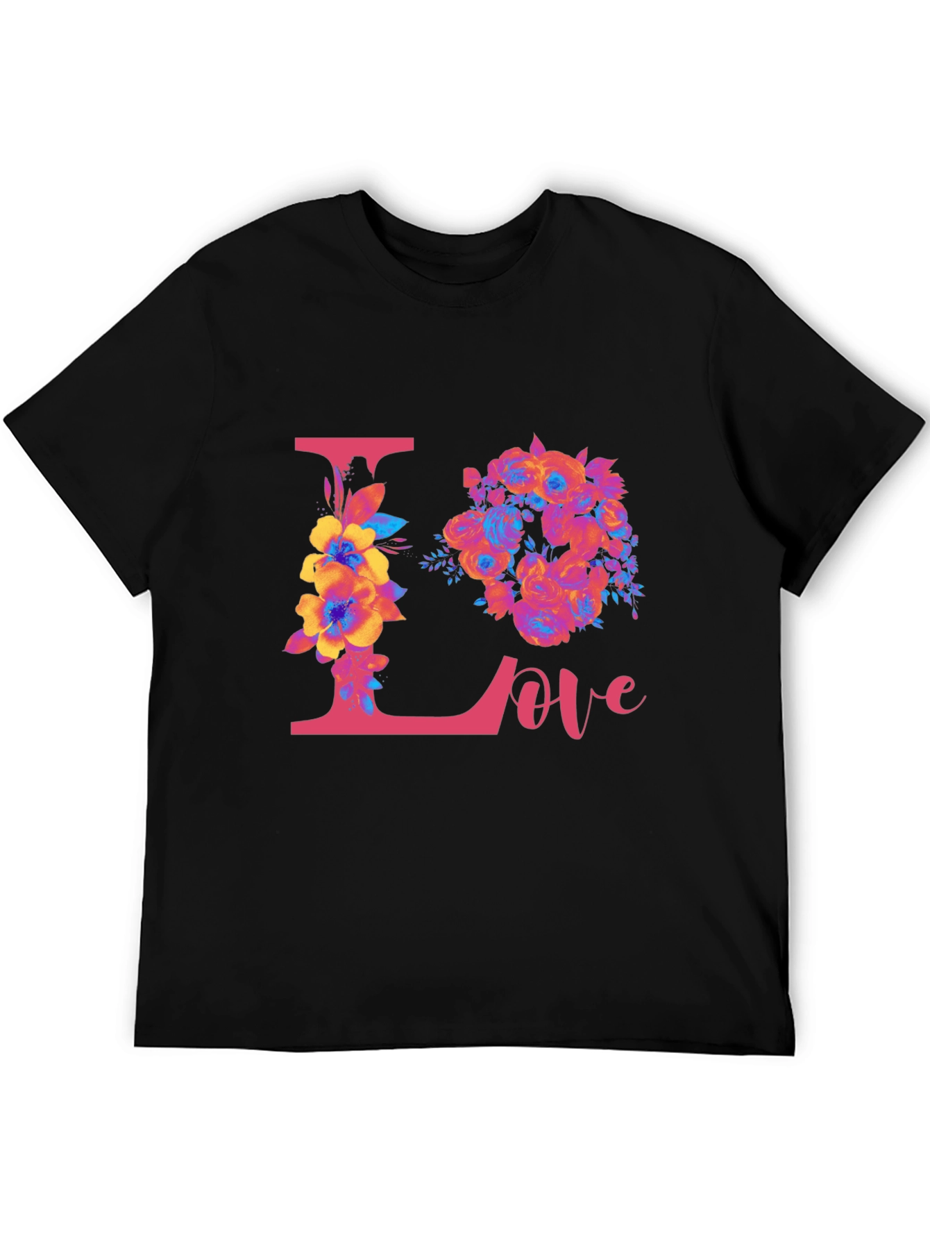 Floral Love Graphic Black T-Shirt