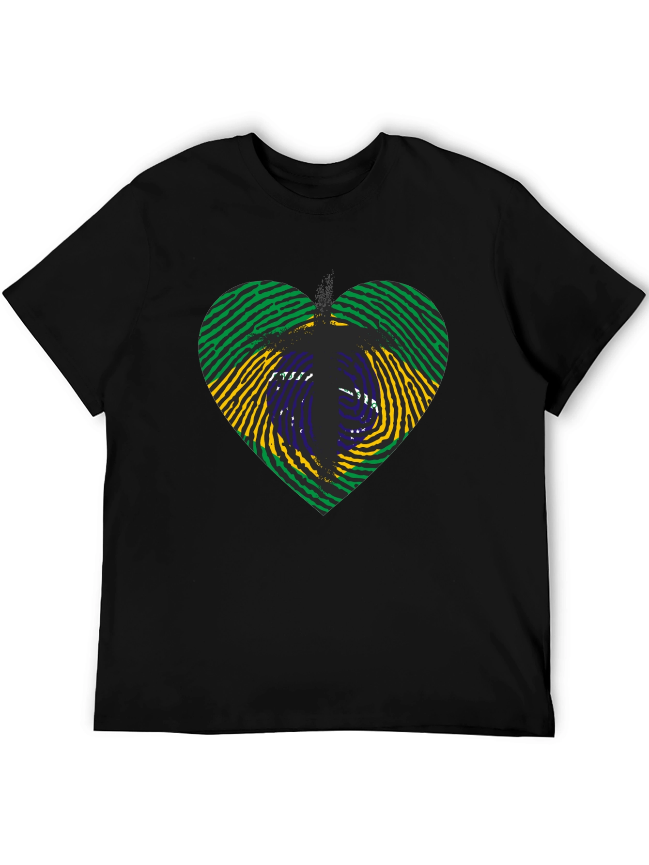 Brazil Flag Heart Fingerprint T-Shirt