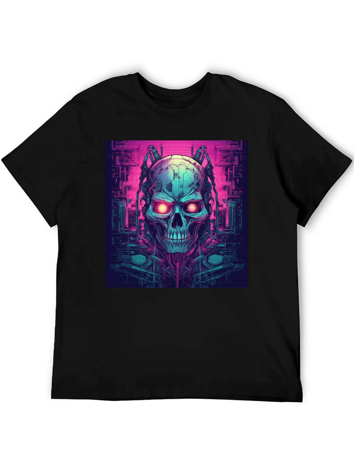 Cyberpunk Skull Graphic Tee - Black T-Shirt