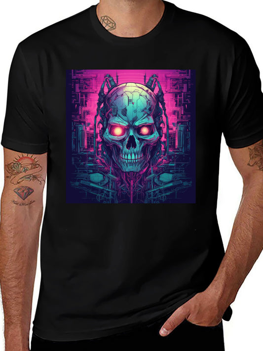Cyberpunk Skull Graphic Tee - Black T-Shirt