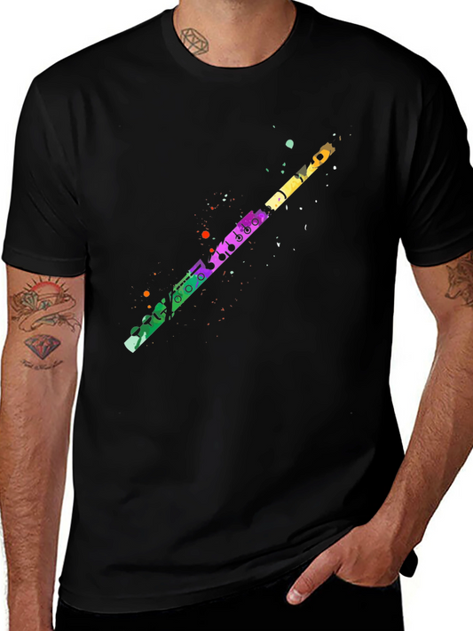 Colorful Flute Graphic Tee - Unisex Black T-Shirt