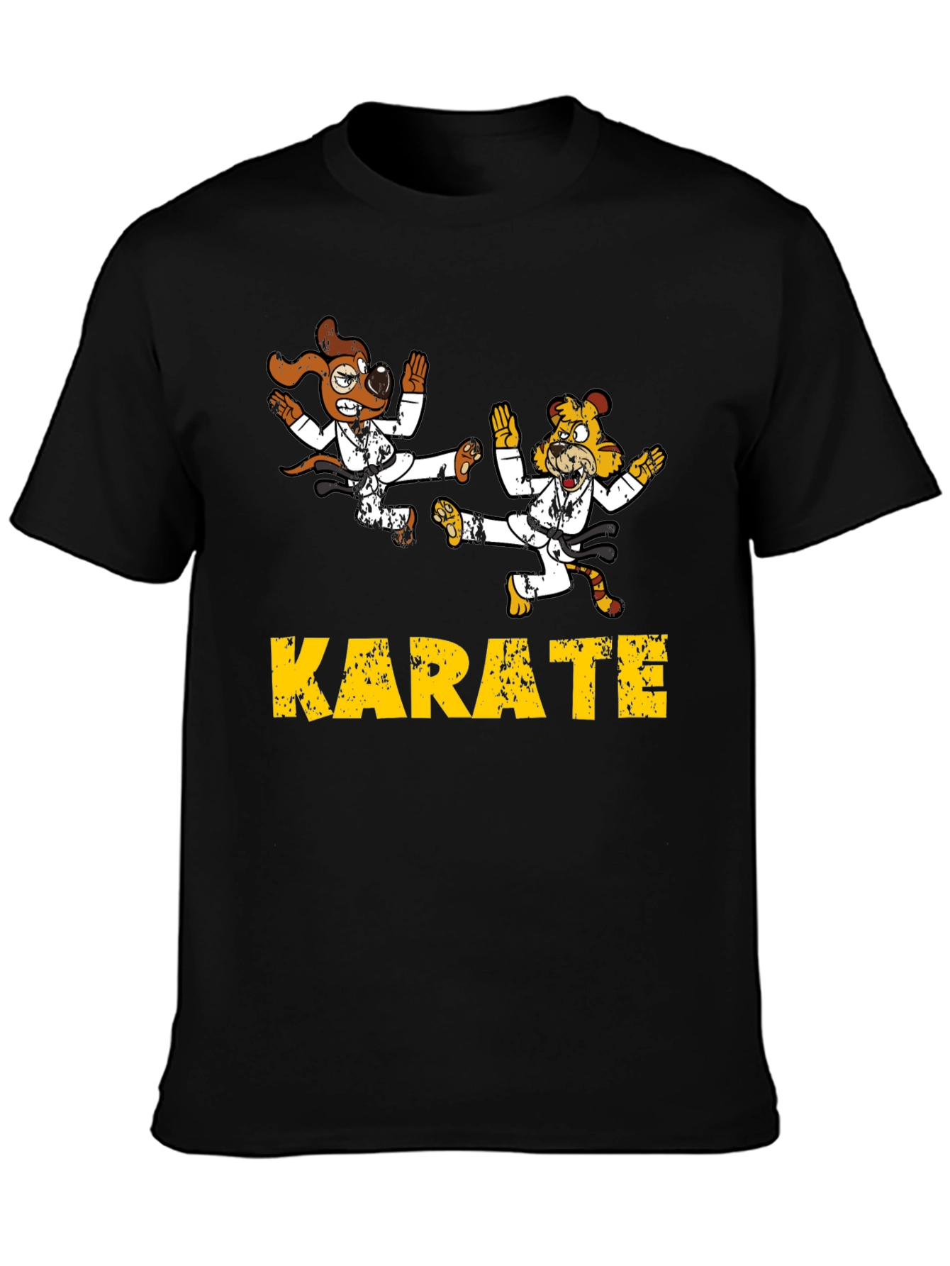 Karate Animal Cartoon T-Shirt Black