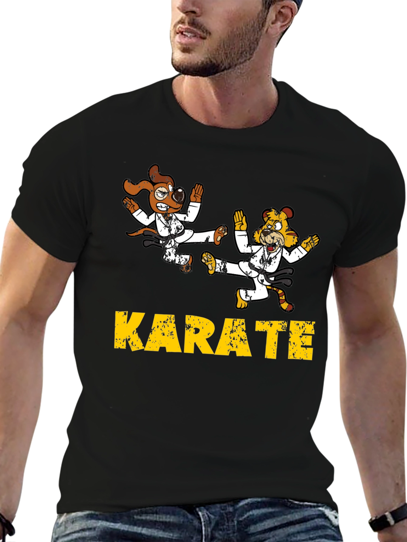 Karate Animal Cartoon T-Shirt Black