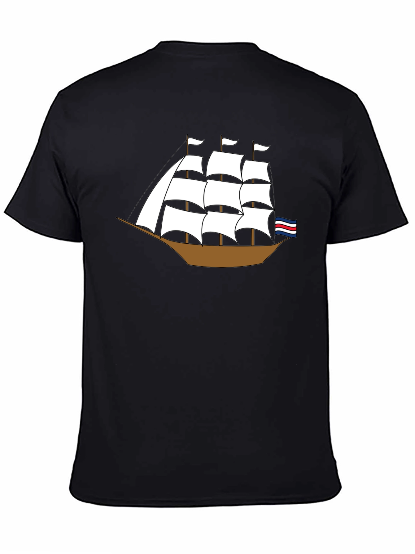 Sailing Ship Graphic Tee - Black Cotton T-Shirt