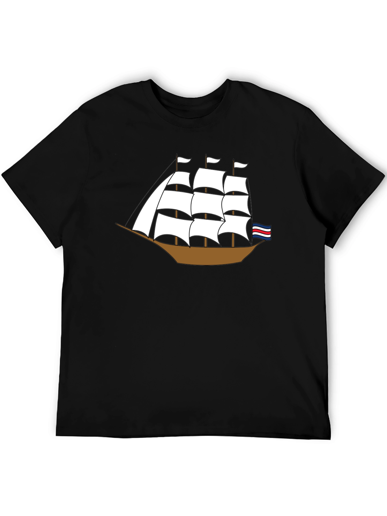 Sailing Ship Graphic Tee - Black Cotton T-Shirt