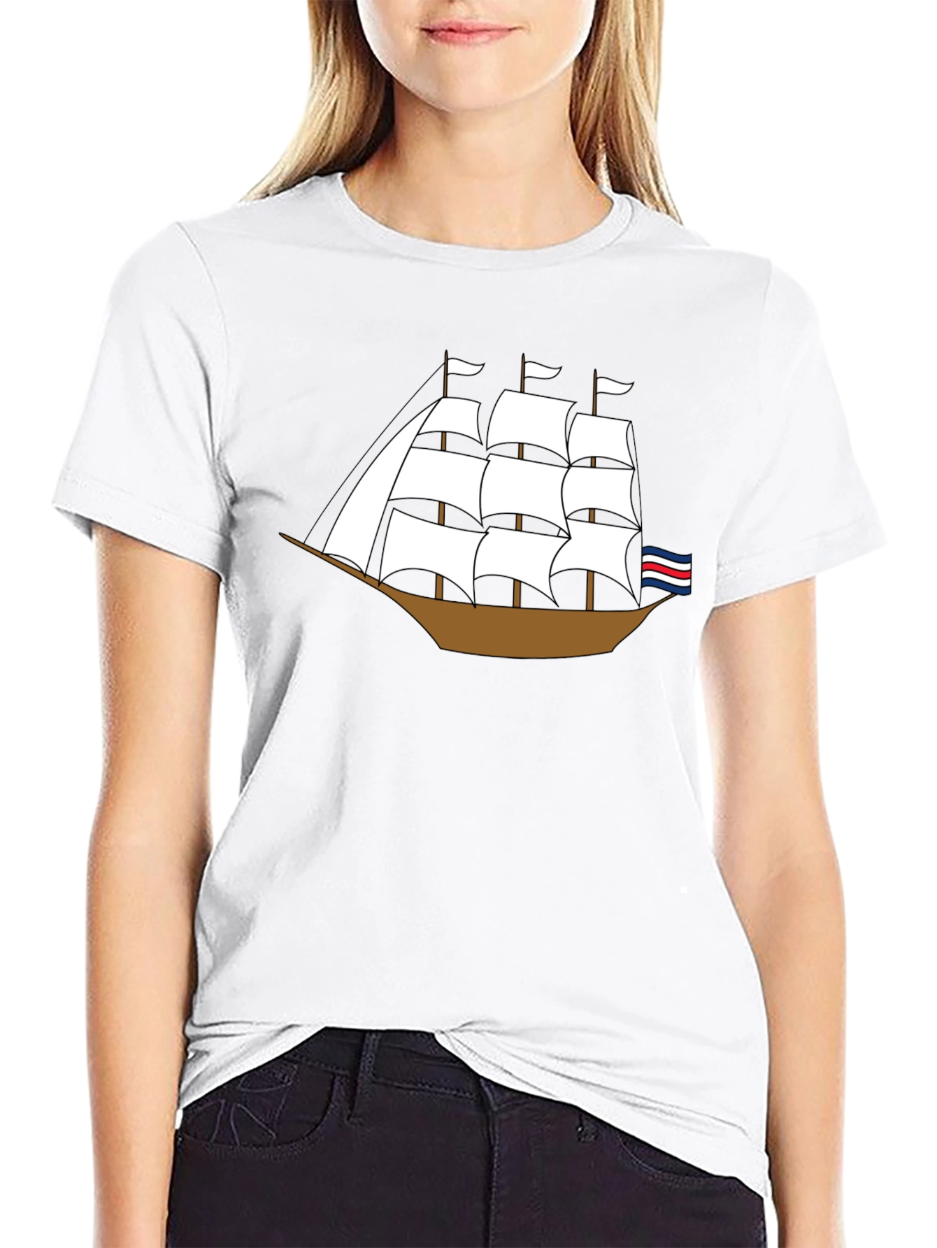 Sailing Ship Graphic Tee - Black Cotton T-Shirt