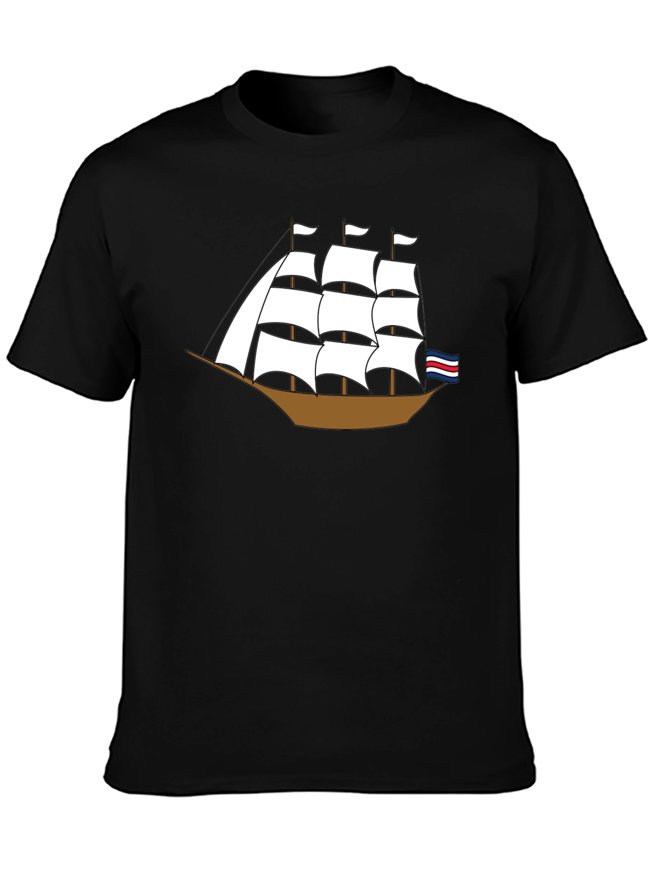 Sailing Ship Graphic Tee - Black Cotton T-Shirt