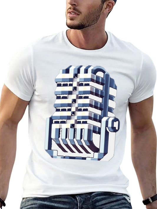 Retro Microphone Graphic Tee - Vintage Style Black T-Shirt