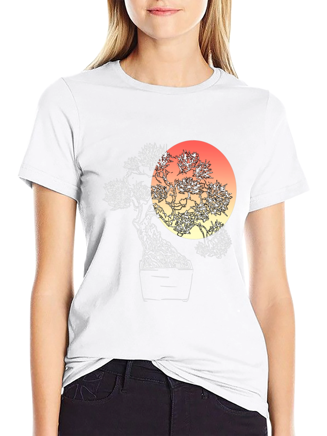 Bonsai Sunset Graphic Tee - Unique Artistic Design