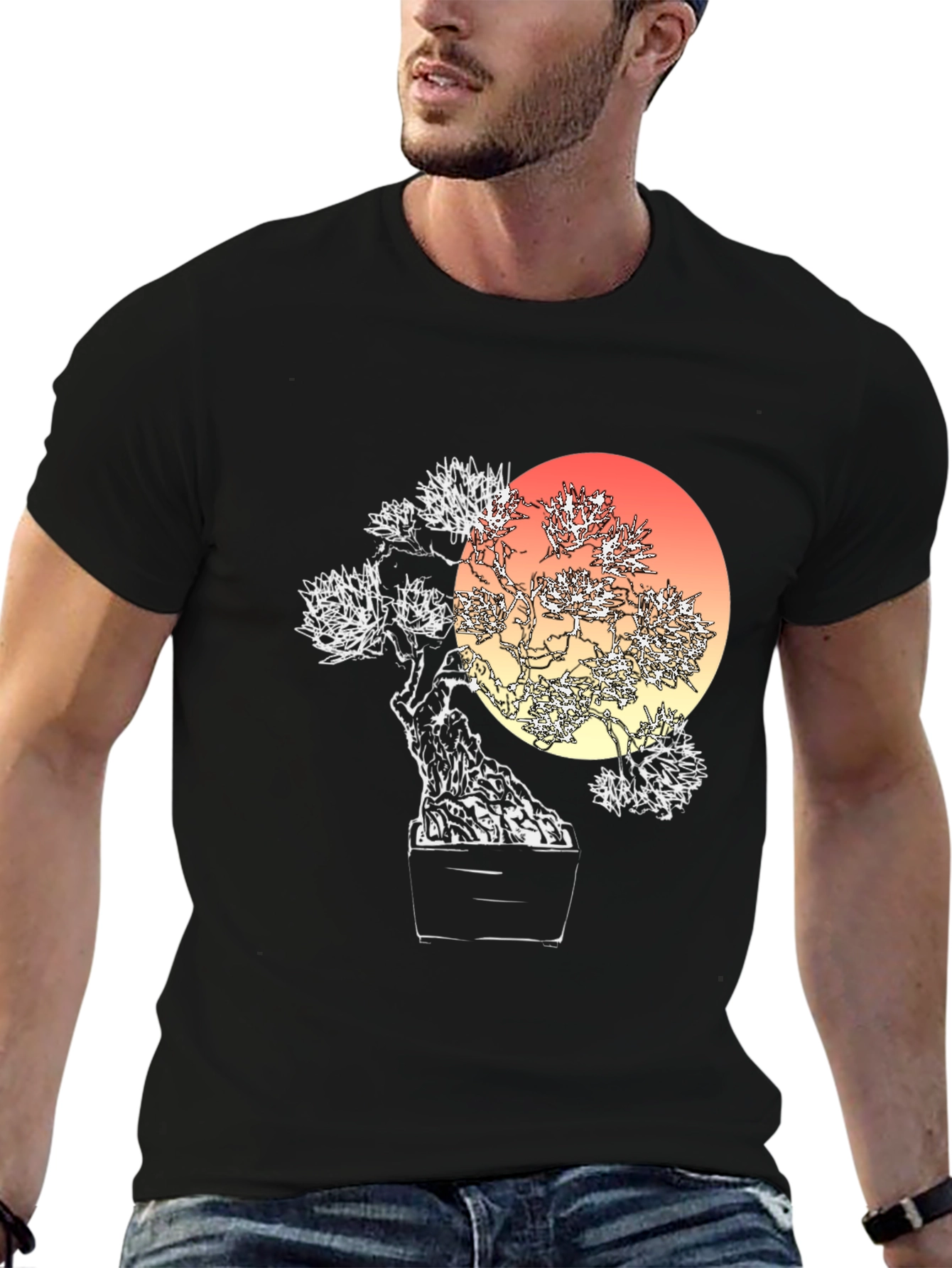 Bonsai Sunset Graphic Tee - Unique Artistic Design