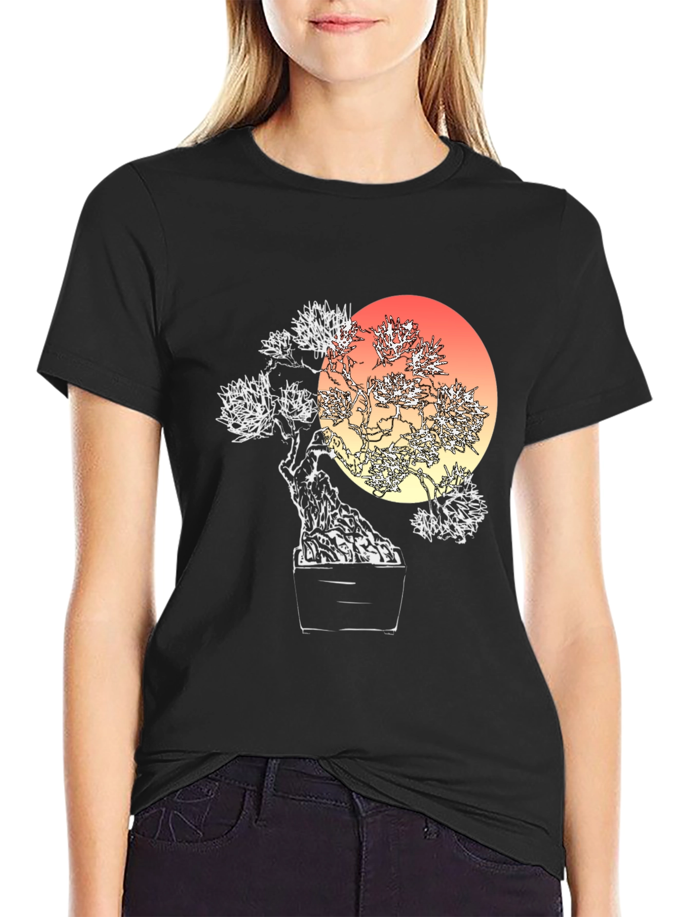 Bonsai Sunset Graphic Tee - Unique Artistic Design