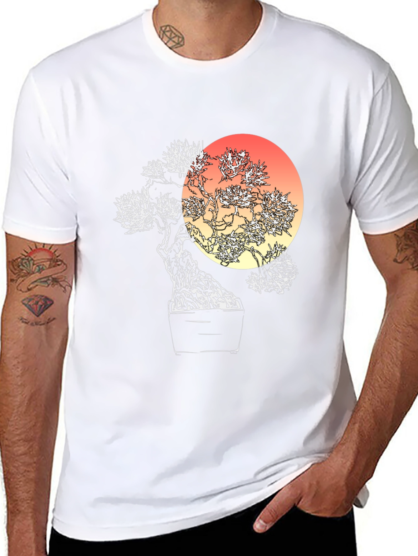 Bonsai Sunset Graphic Tee - Unique Artistic Design