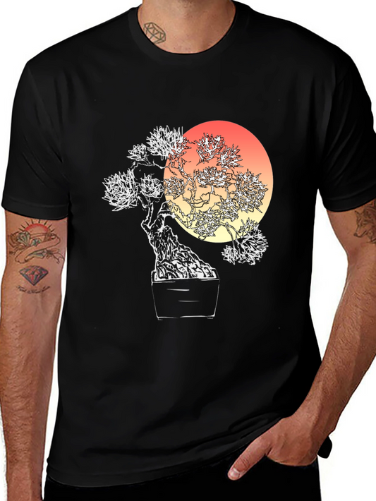 Bonsai Sunset Graphic Tee - Unique Artistic Design