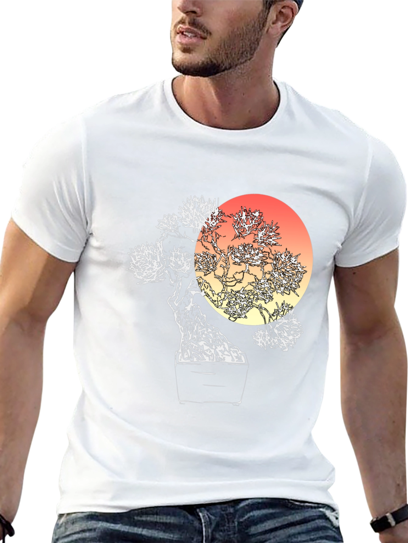 Bonsai Sunset Graphic Tee - Unique Artistic Design