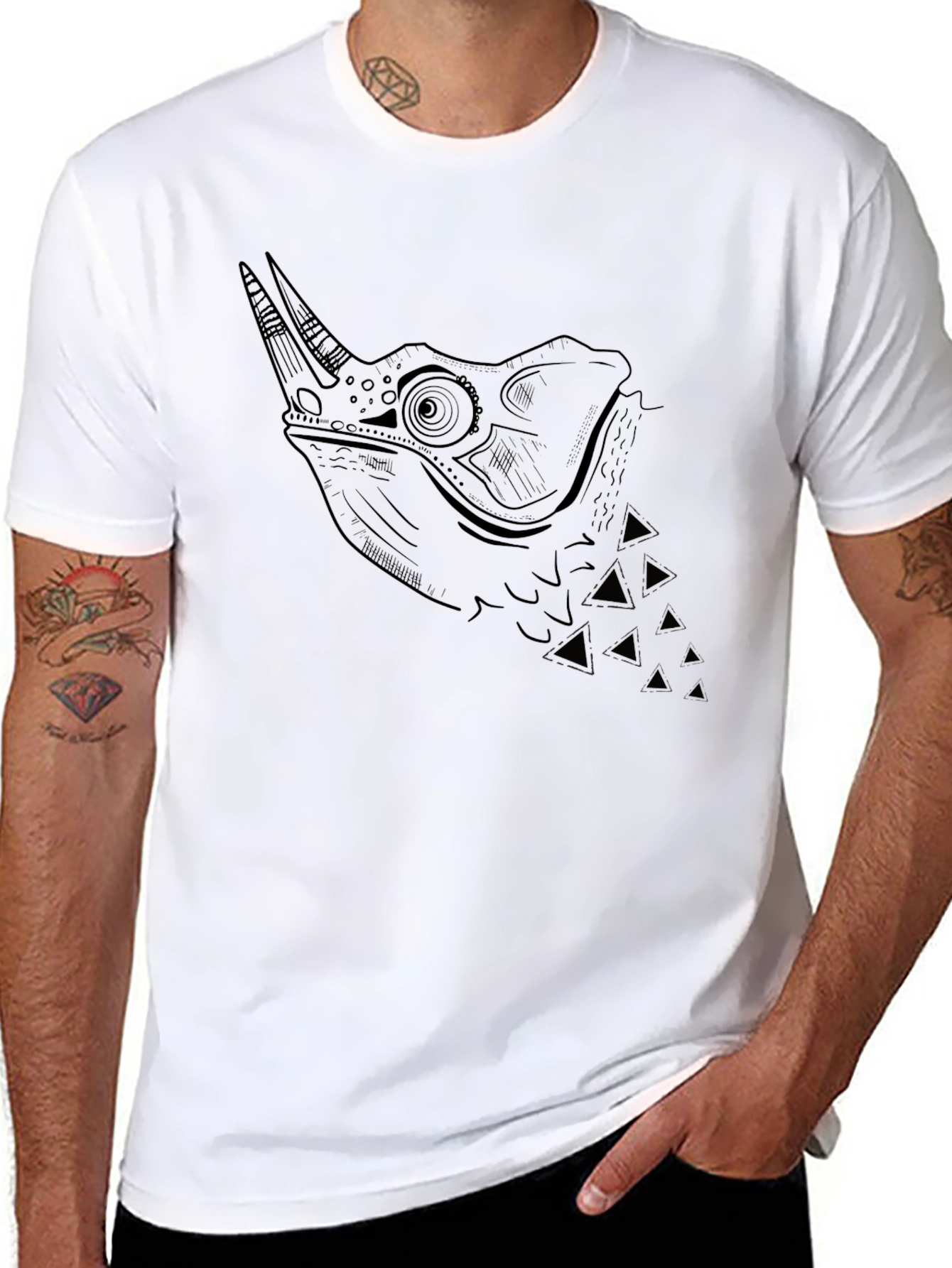 Rhino Chameleon Graphic Tee - Stylish Mens Black T-Shirt