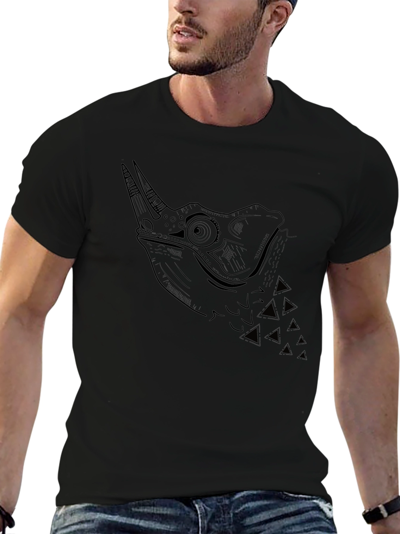 Rhino Chameleon Graphic Tee - Stylish Mens Black T-Shirt
