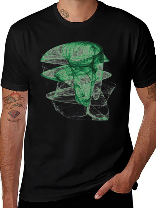 Abstract Green Graphic Print Black T-Shirt