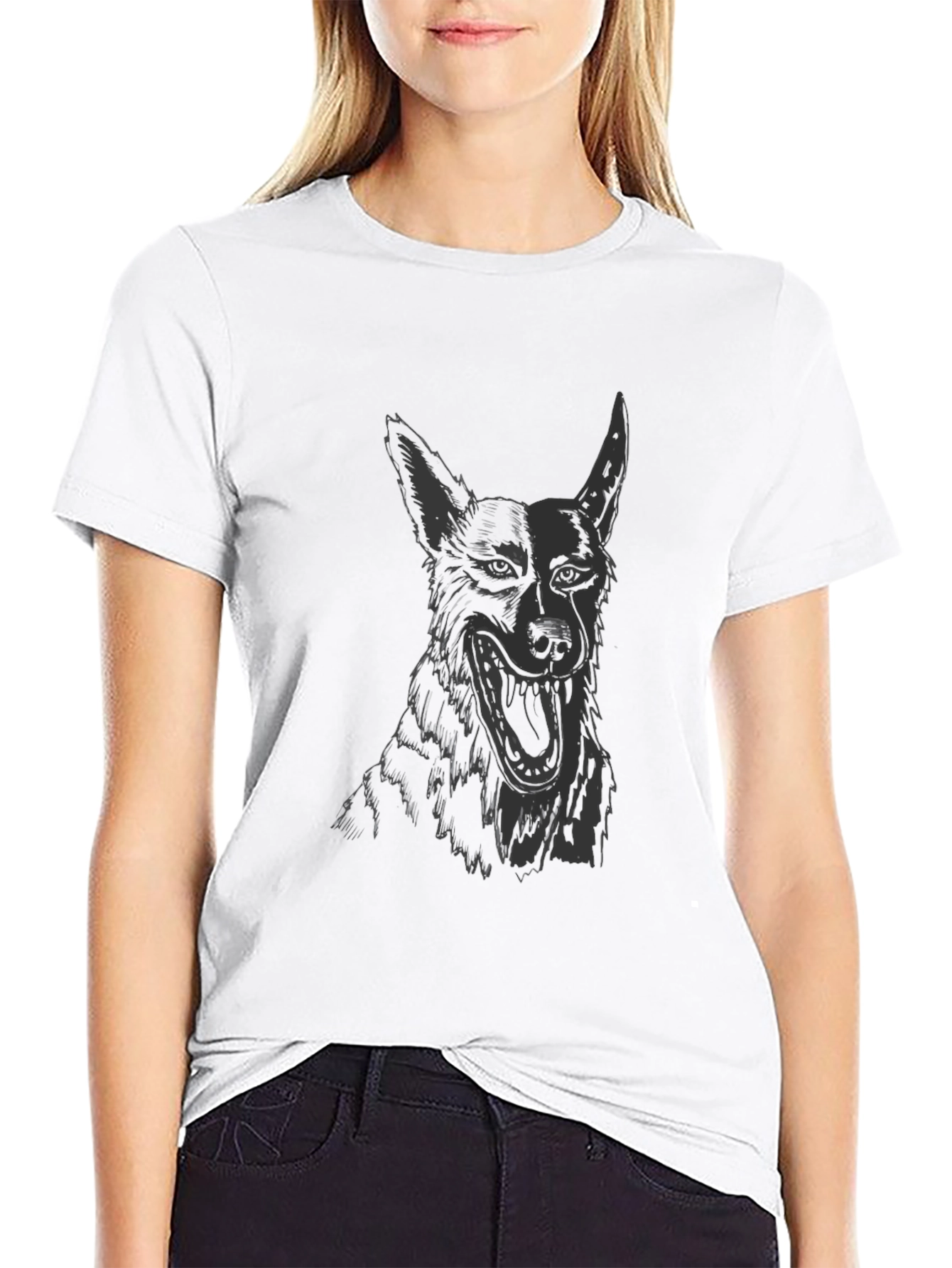 Mens Black Graphic Tee - Dog Sketch Design